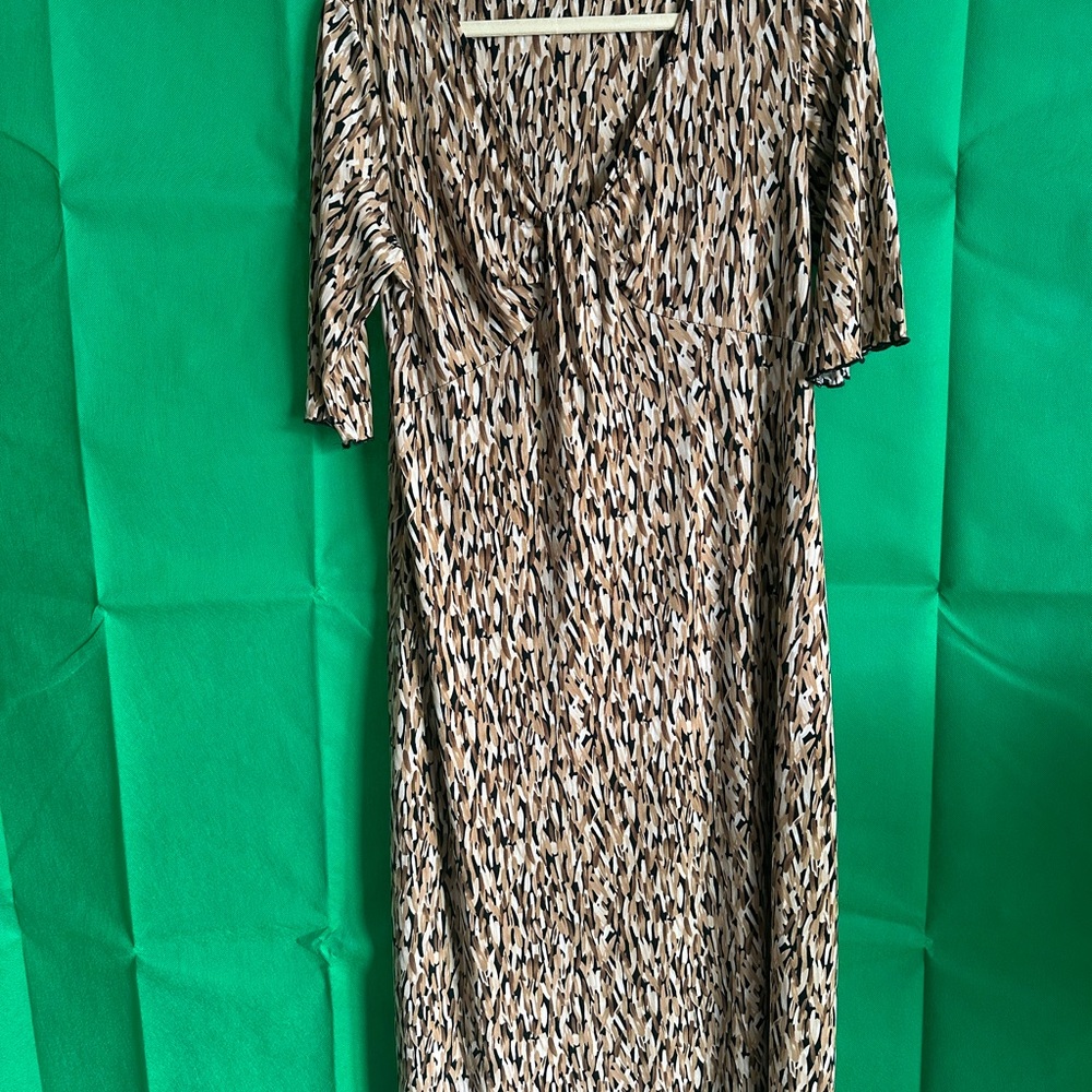 Elegant Brown Patterned Midi Dress
